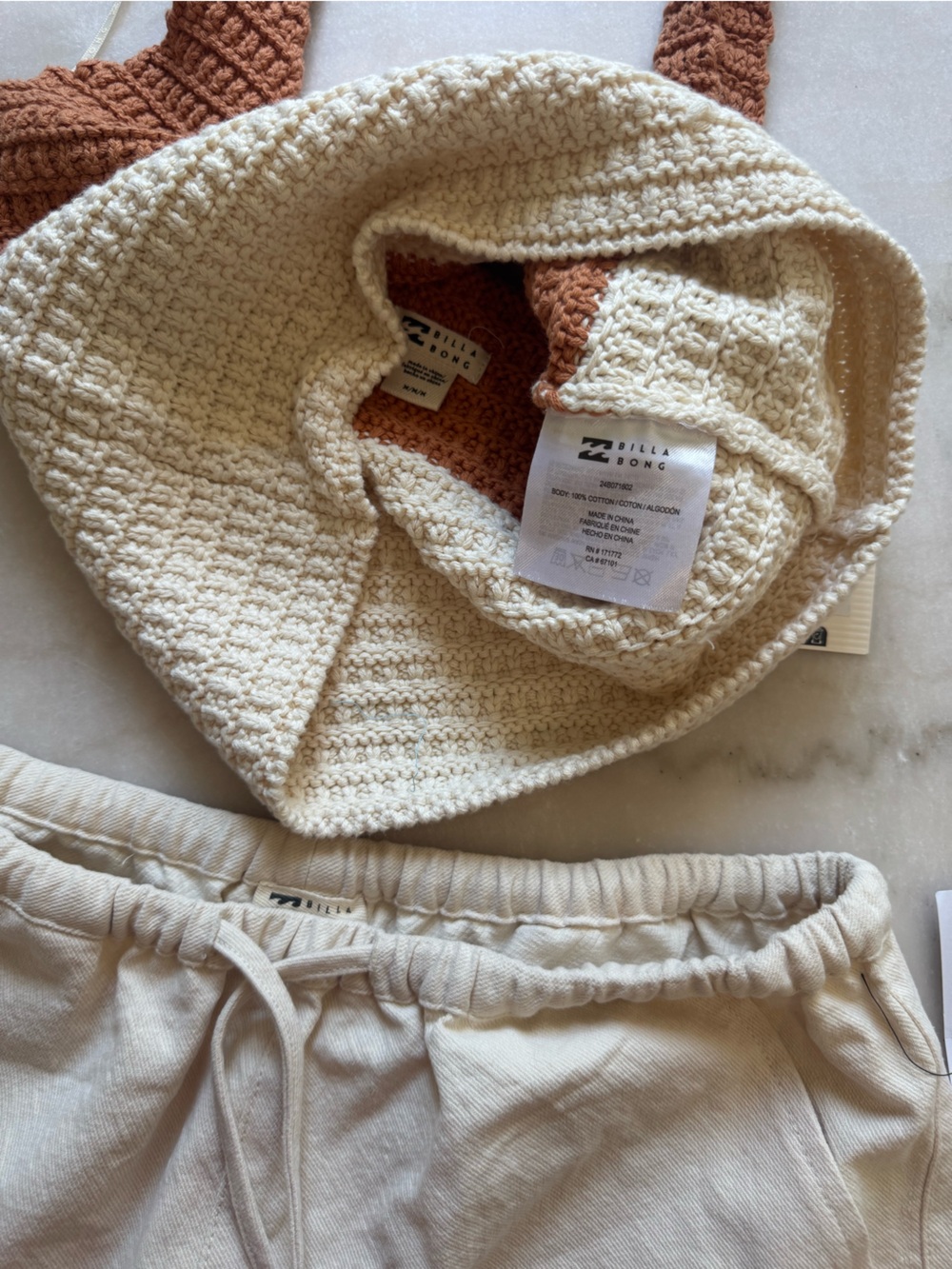 Billabong Two-Tone Brown and Cream Crocheted Crop Tank & Crème shorts - Picture 7 of 8
